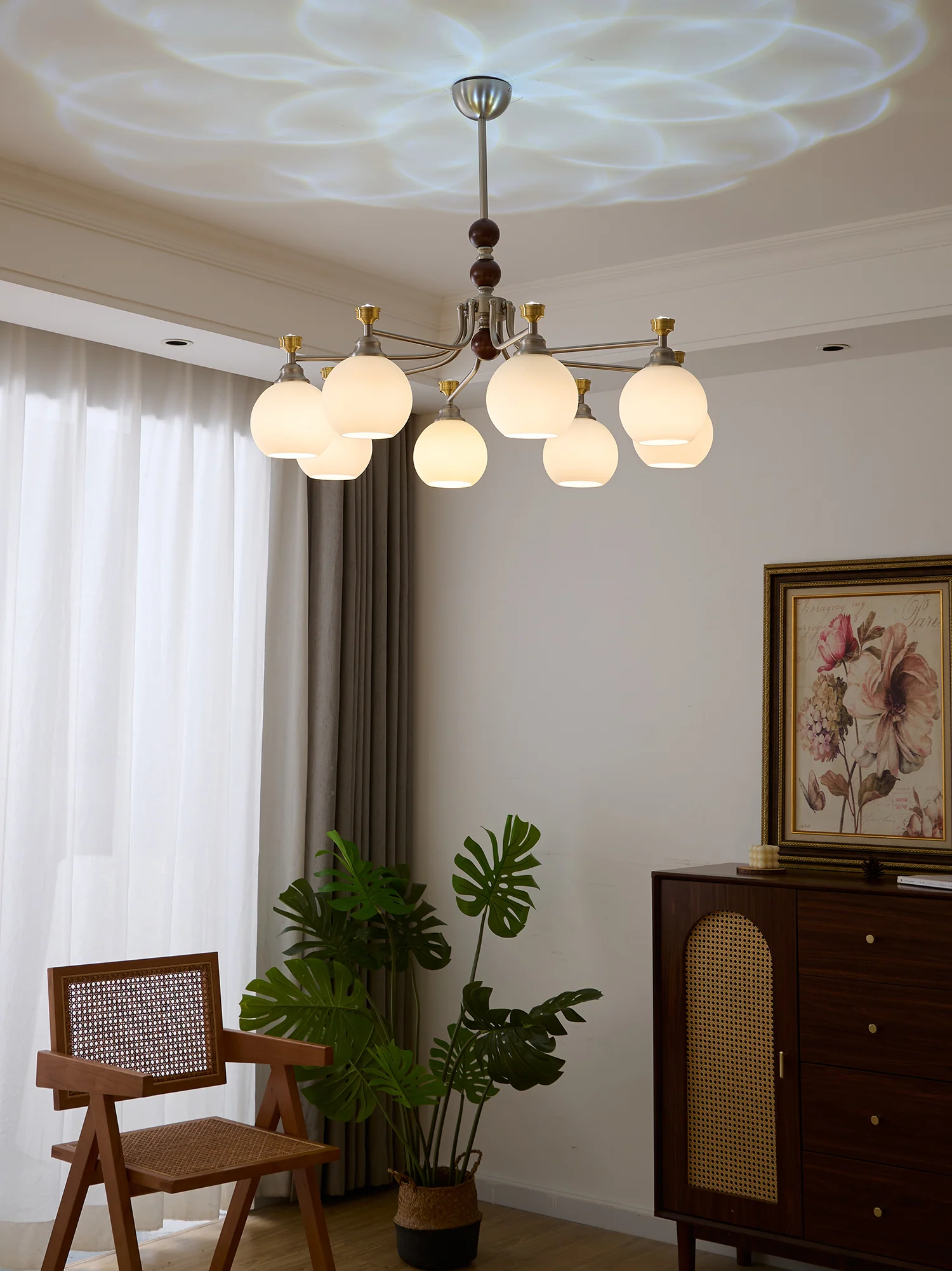 Люстра Lucienne Orb - 3 источника света ∅61см x 46см, орех, никель