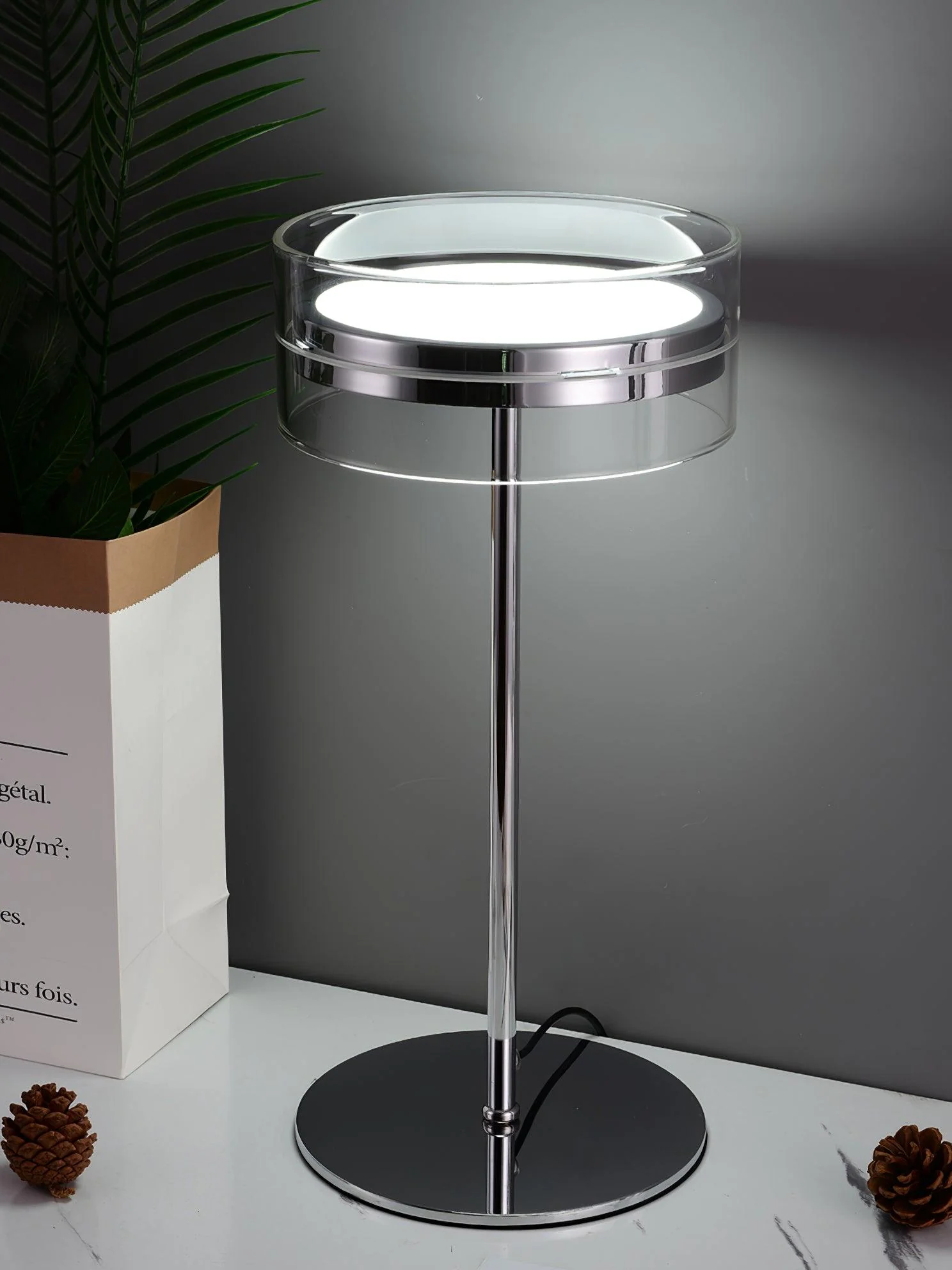 Impex Florina Chrome Table Lamp - ∅ 7.9″ x H 15.7″ / Dia 20cm x H 40cm / Chrome / US plug