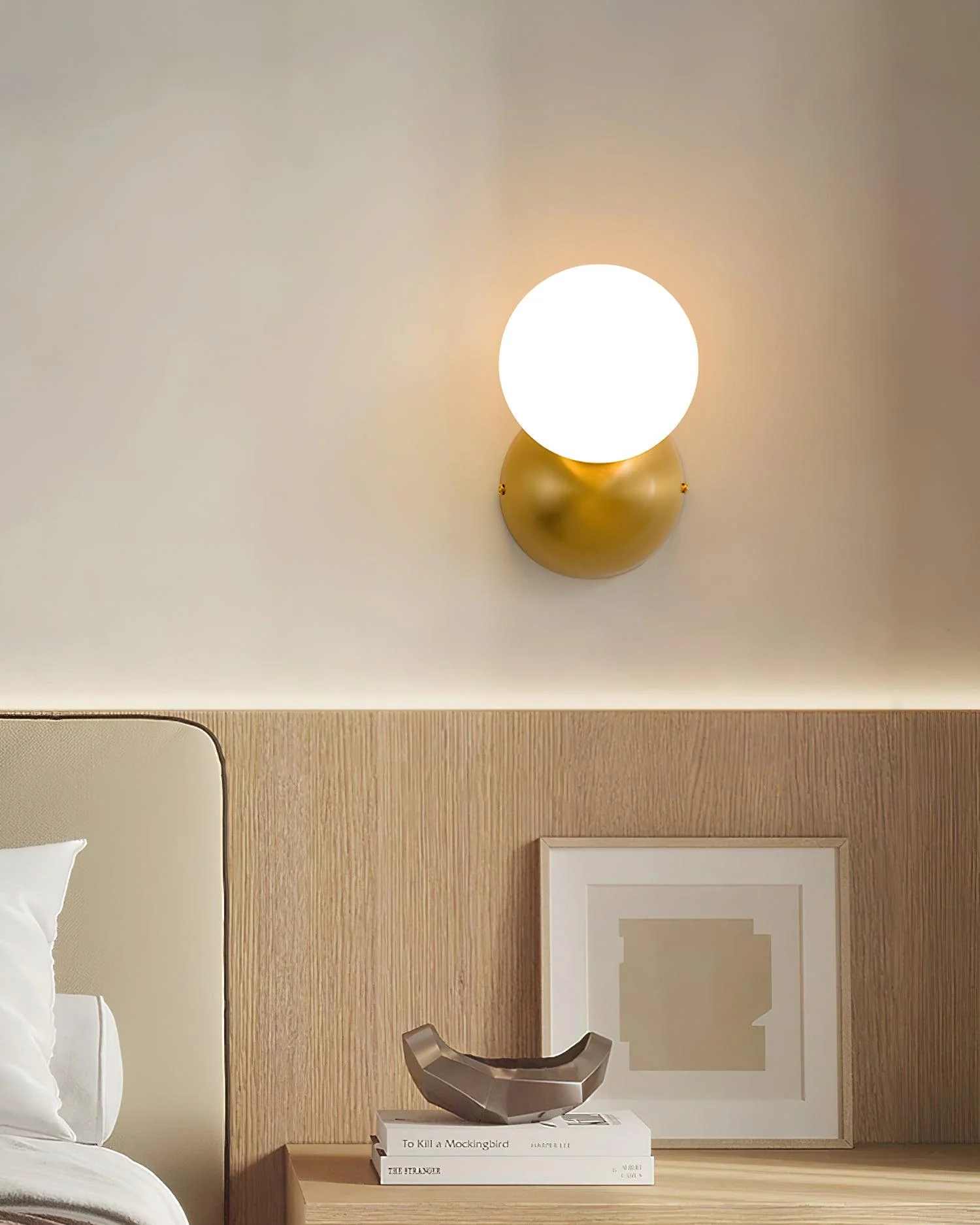 Single Globe Wall Light - Set of 2 / Brass & White