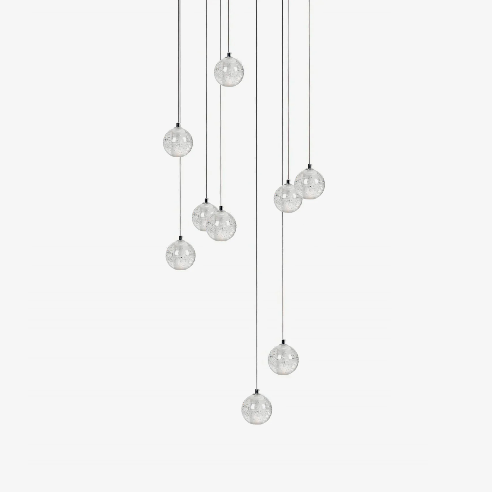 Подвесной светильник Crystal Bubbles Balls - круглое крепление, 9 подвесов ∅40см x 200см, хром, прозрачный