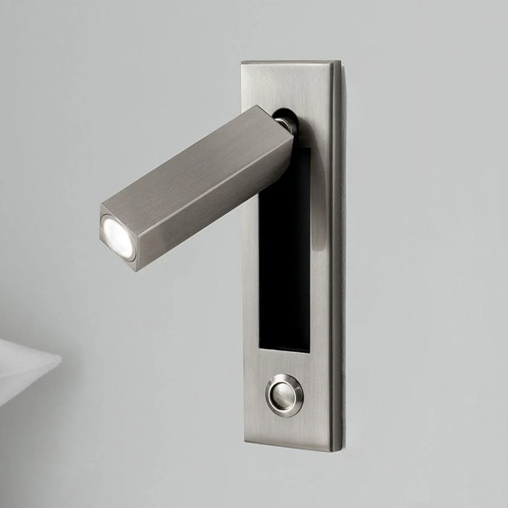 Настенный светильник Embedded Bedside Sconce - прямоугольник, кнопочный переключатель, ∅5см x 18см, матовый черный, медь, теплый свет