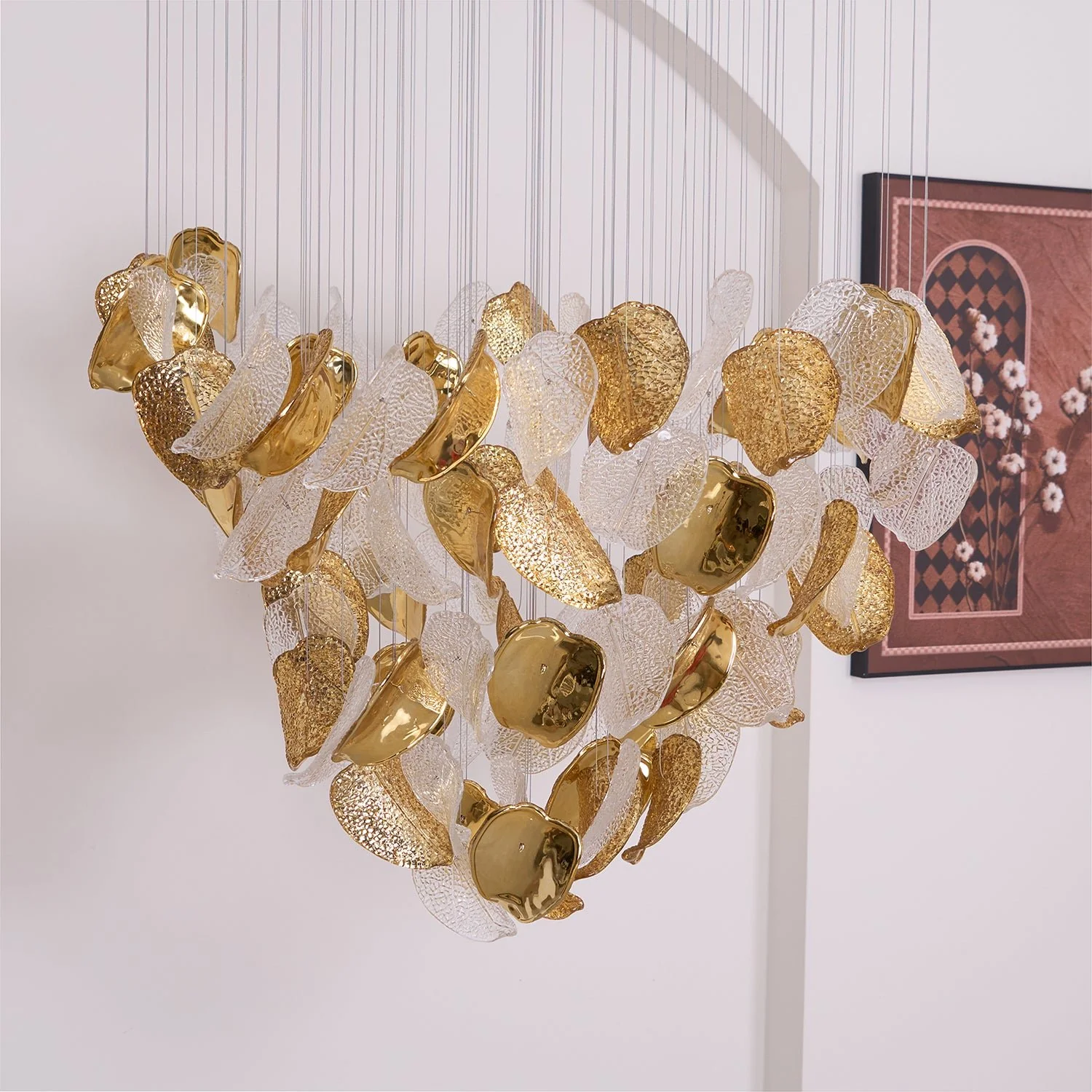Люстра Shake Leaves - ∅120см x 200см, золотой, прозрачный, теплый свет