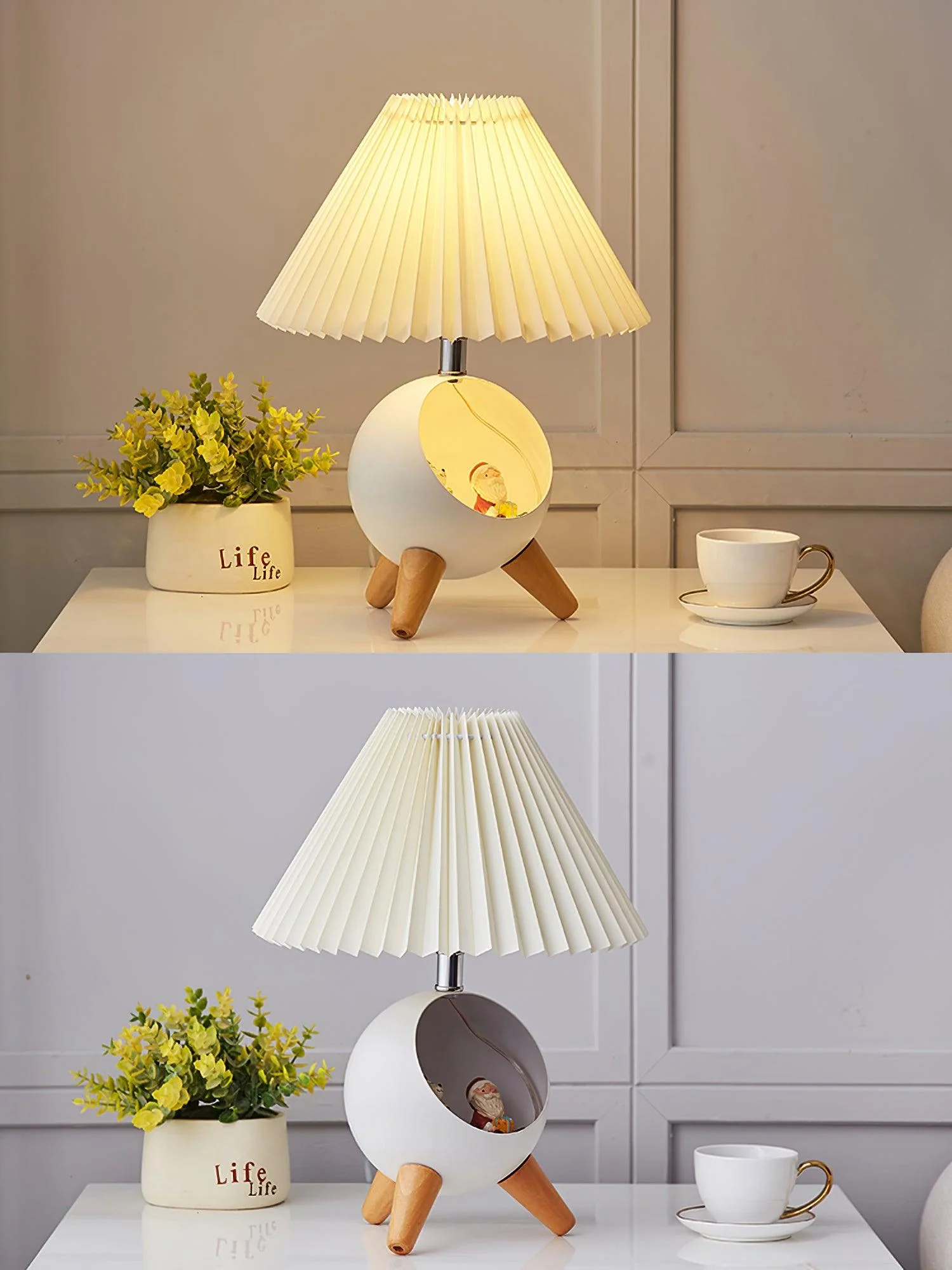 Настольный светильник Wood Small - ∅26см x 39см, белый