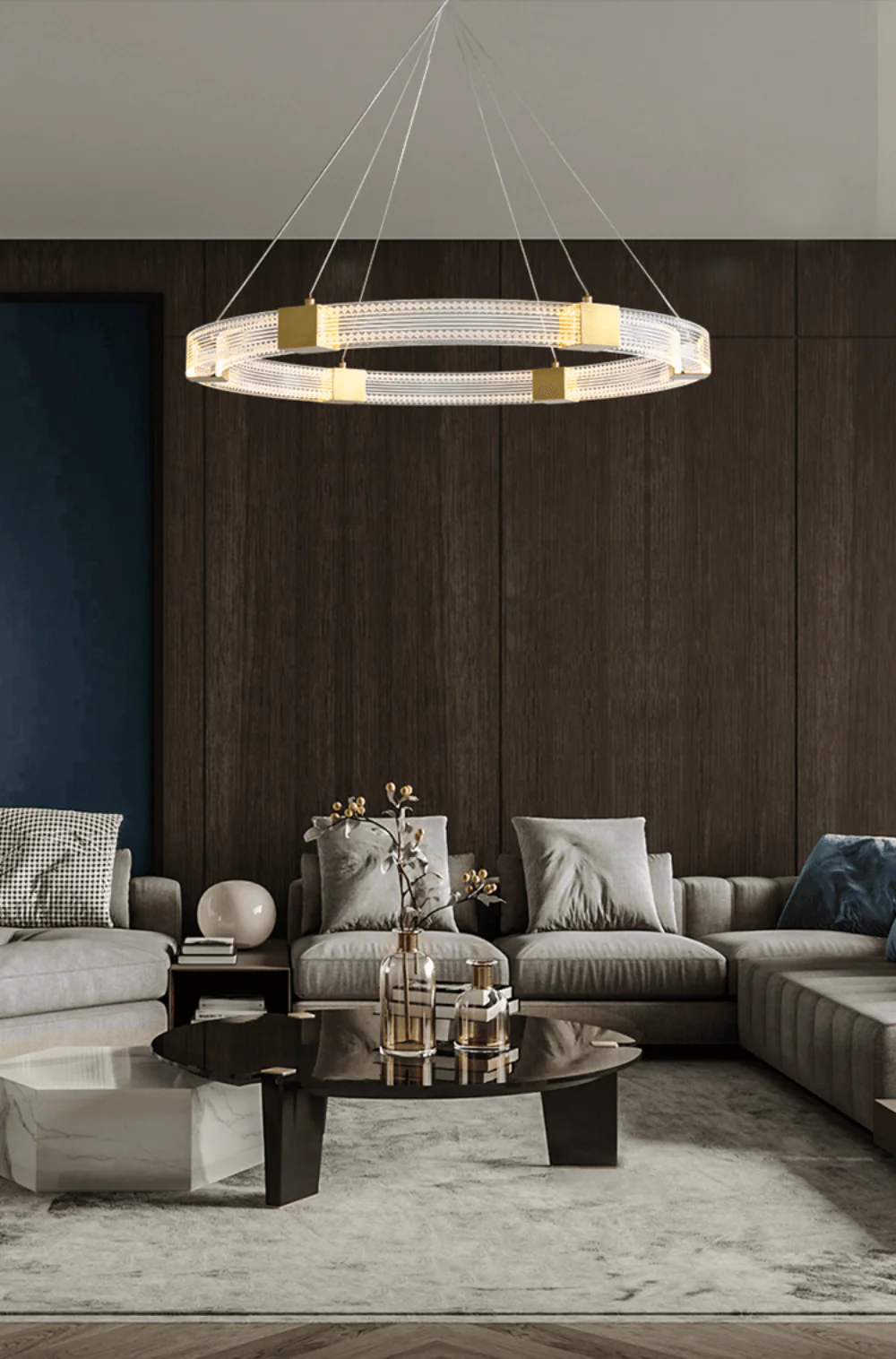 Люстра Parallel Ring LED - ∅65см + ∅80см x 150см, теплый свет
