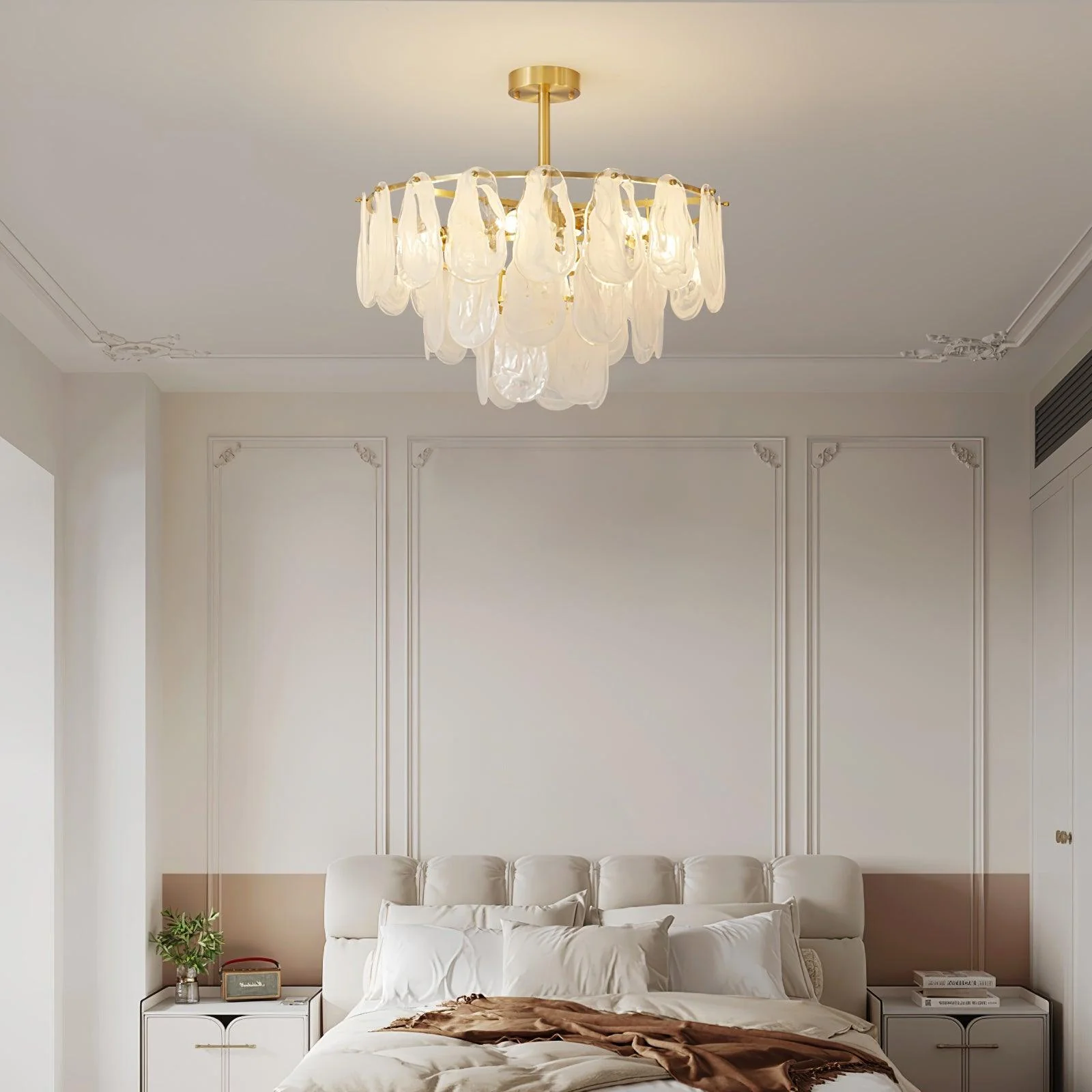 Люстра Round Cloud Glass - ∅60см x 50см, латунь, белый