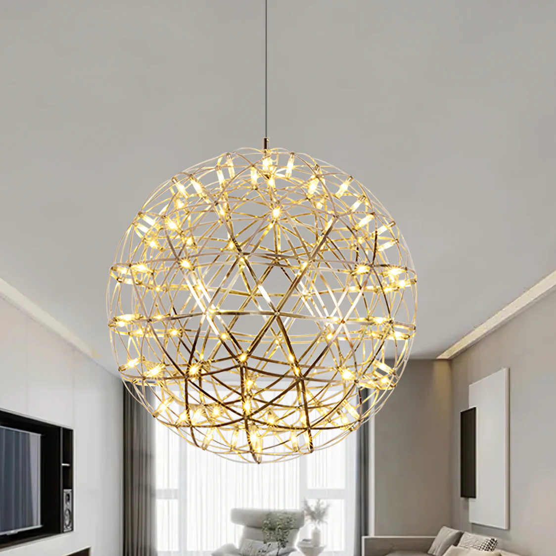 Подвесной светильник Silver Spark Ball - 18 плафонов ∅30см x 30см, серебряный, теплый свет, диммер