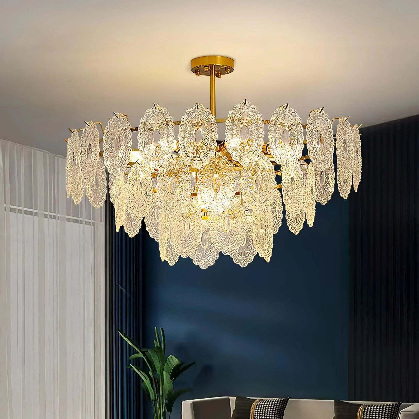 Люстра Wave Glass - ∅40см x 25см, золотой, прозрачный