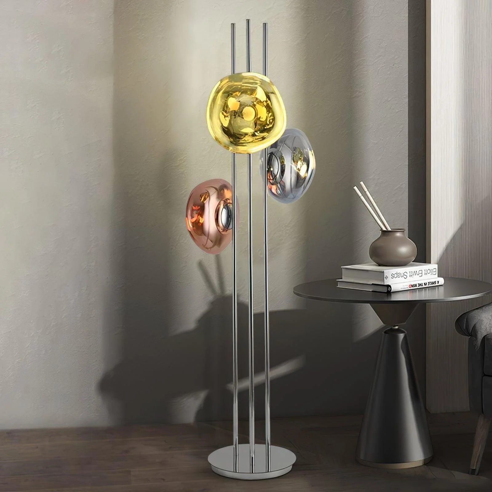 Торшер Three Lava Glass - ∅35см х 175см, хром, золотой, розовое золото