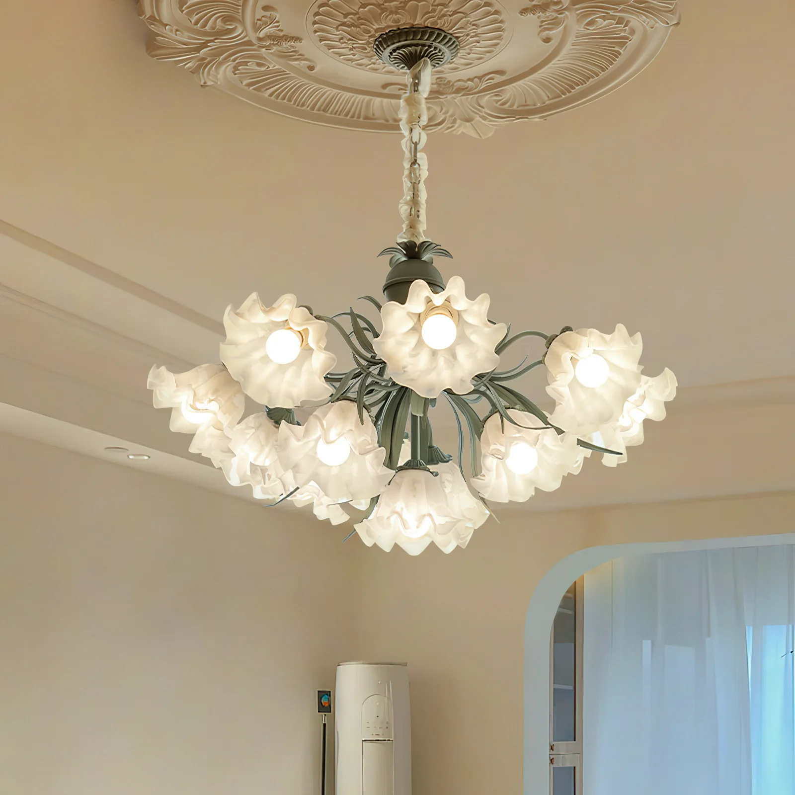 Люстра Lily of the Valley Flower - 3 плафона ∅53см х 32см, зеленый, белый, стекло