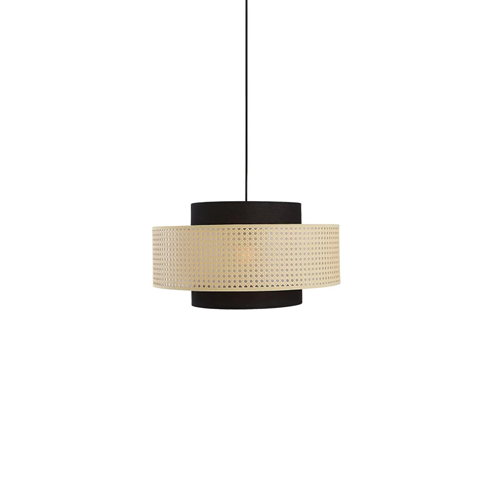 Подвесной светильник Drum Shade - ∅40см x 22см, черный, натуральный ротанг