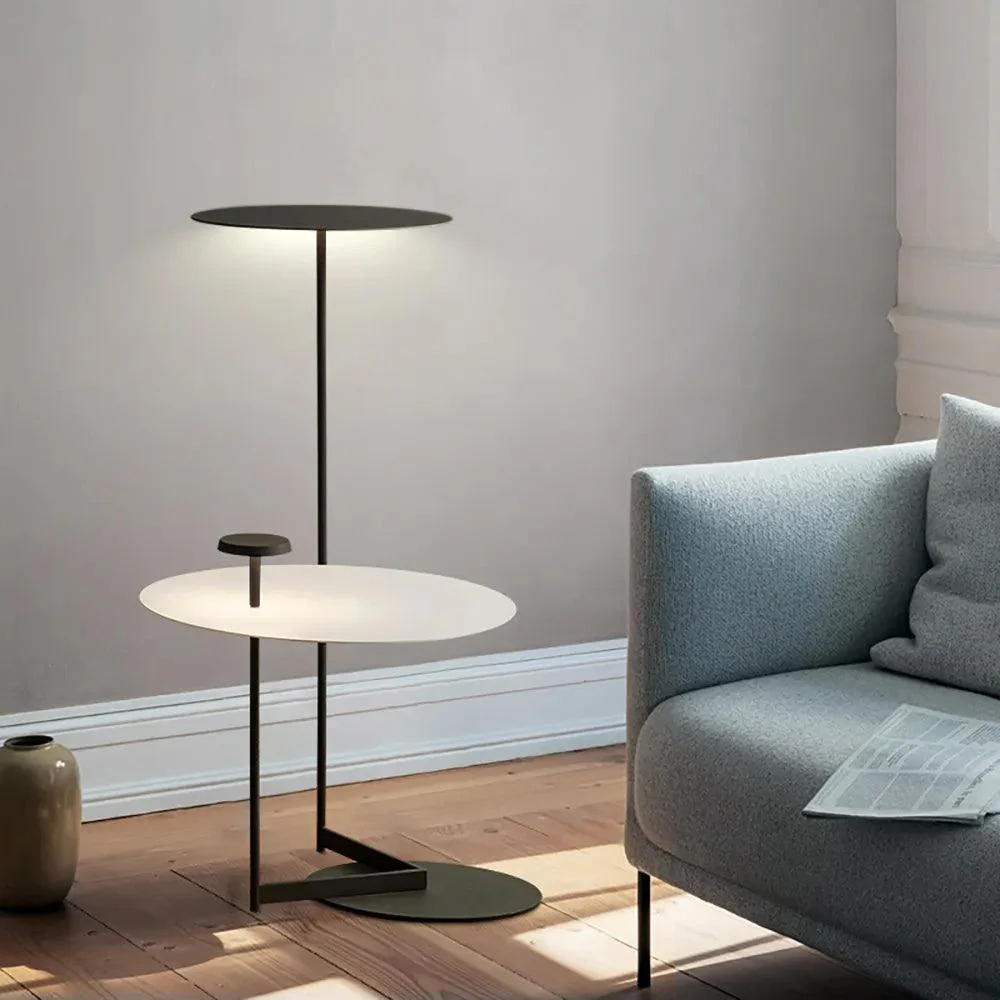 Flat Floor Lamp - ∅ 29.9″ x H 35.4″ / Dia 76cm x H 90cm / Black+White / UK plug