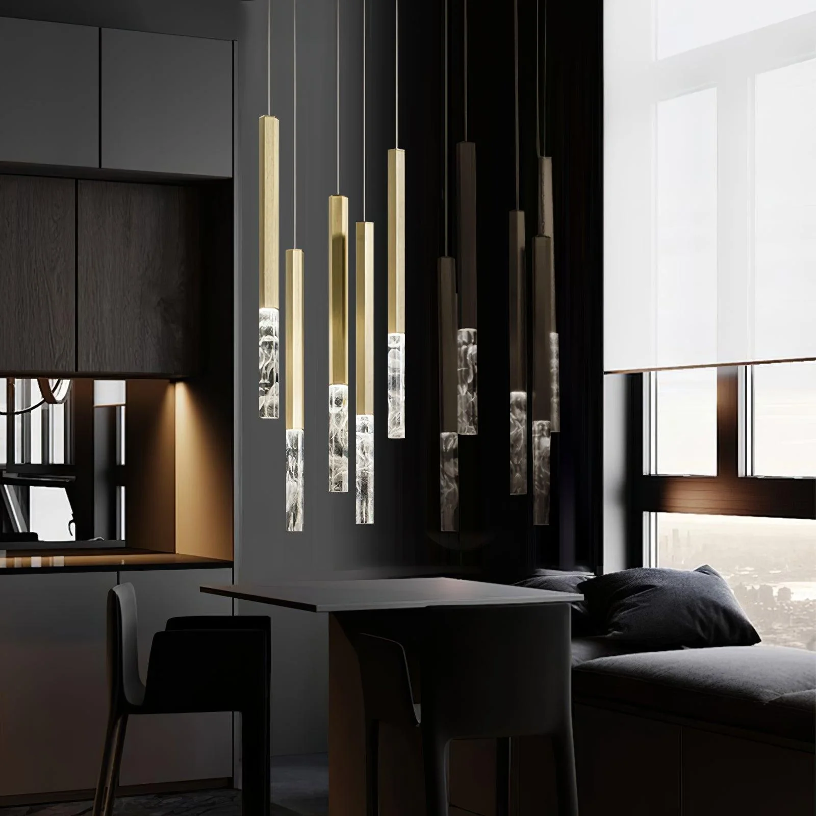 Подвесной светильник Shine Vertical Plumage Suspension - 5 плафонов ∅30см x 200см, черный, теплый свет