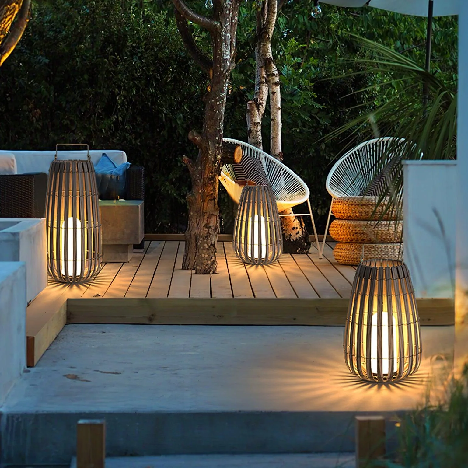 Уличный светильник Tropic Braid Lantern - модель B, солнечная батарея, ∅30см x 40см, черный, дерево
