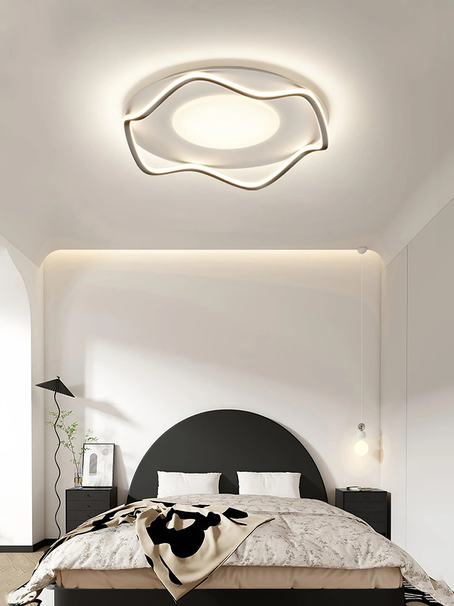 Потолочный светильник Minimalist Cloud Shape - ∅48см x 10см, белый, черный, холодный свет