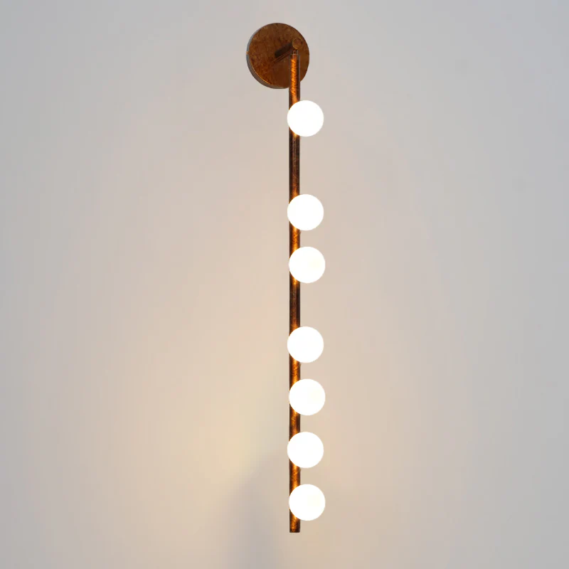 Настенный светильник Brass Glass Tube - 7 источников света ∅12см x 100см, античная латунь, белый