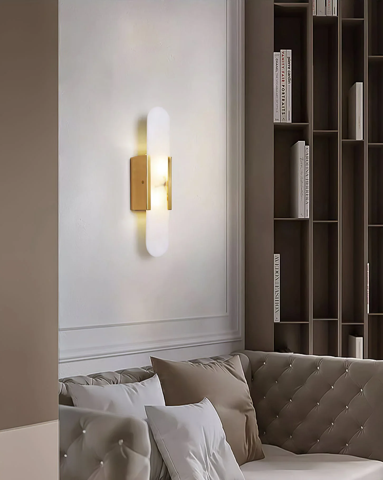 Melange Elongated Alabaster Wall Lamp - Dia 10cm x H 35cm Set of 2 / Black