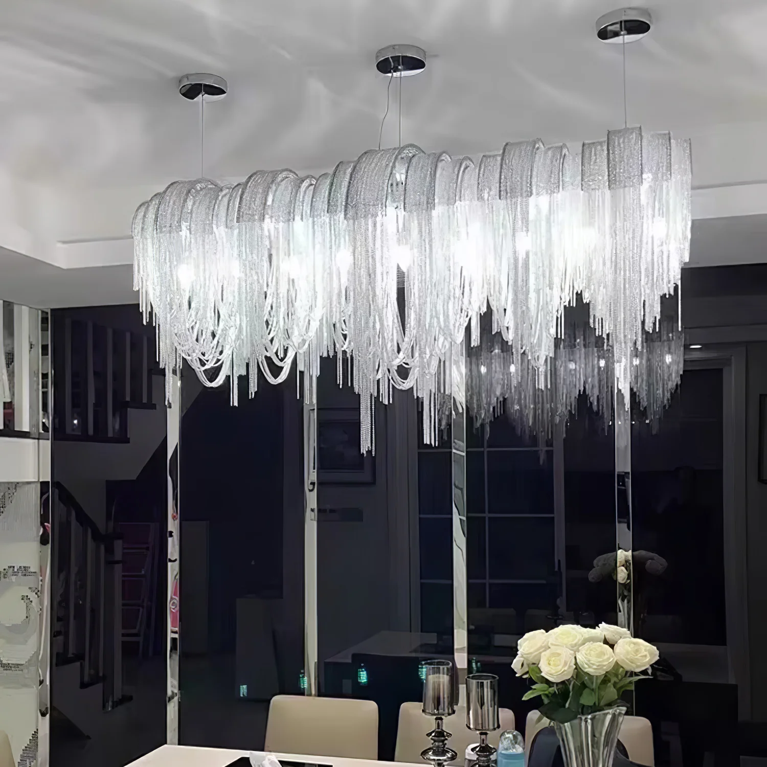 Люстра Length Chains - длинная, 181см x 42см x 78см, розовое золото
