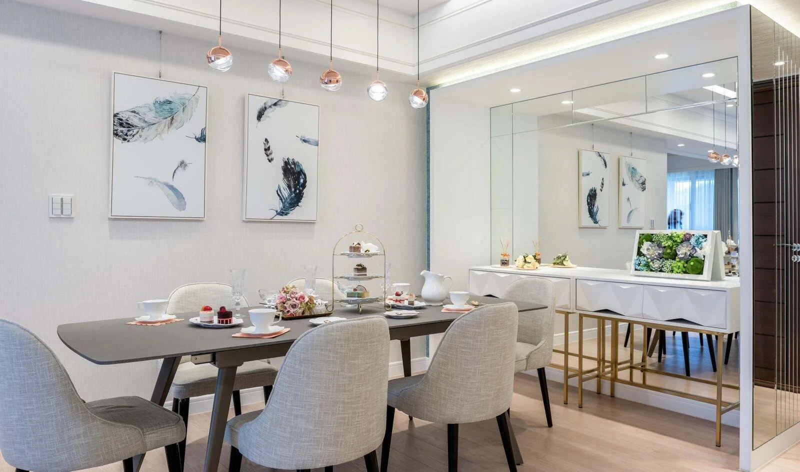 Подвесной светильник Restaurant Art LED - 5 плафонов ∅70см x 200см, розовое золото, теплый свет