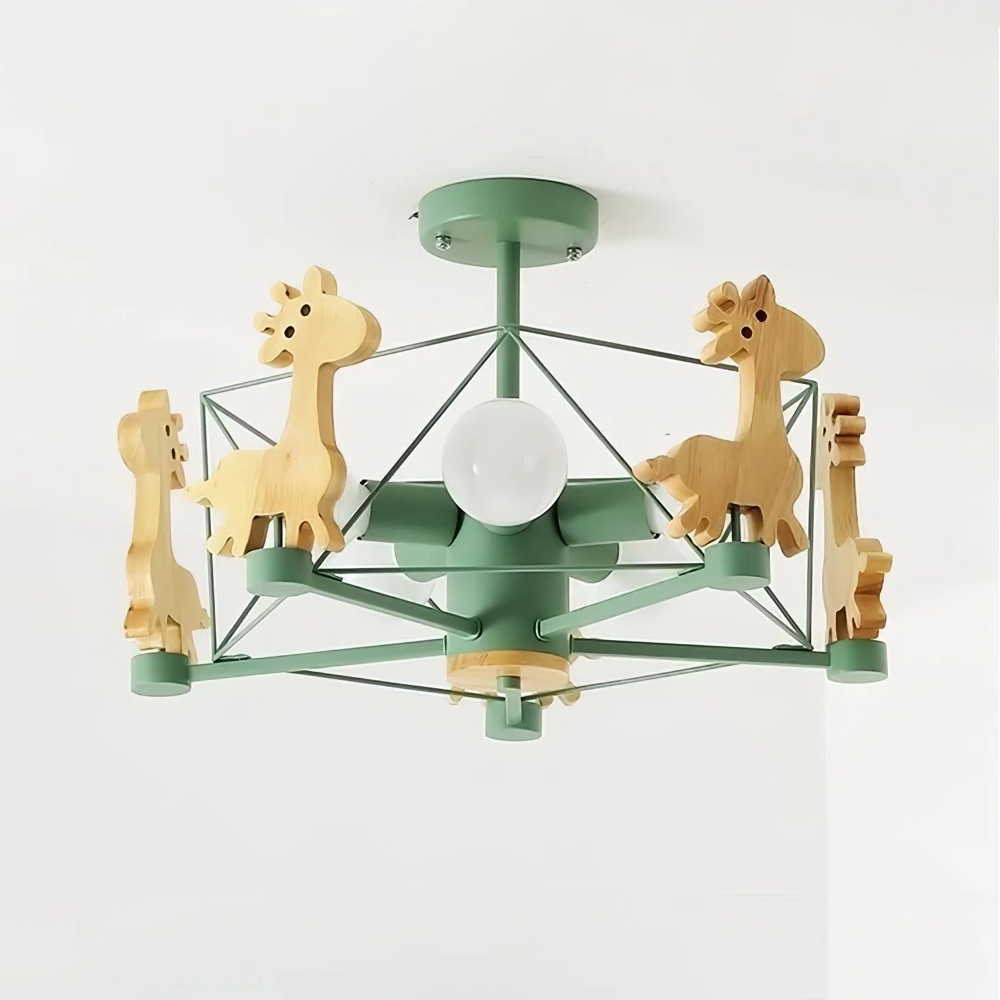 Люстра Lovely Deer Wooden - ∅53см x 47см, зеленый, натуральное дерево