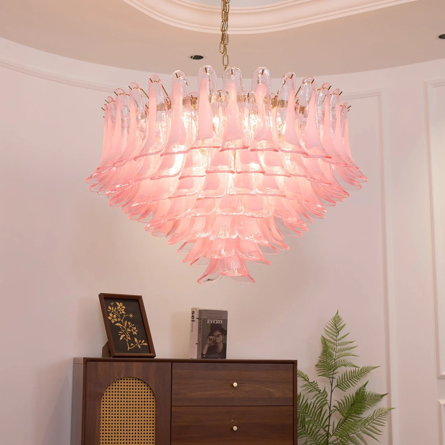 Люстра Blush Pink Glass Murano - ∅70см x 68см, золотой, розовое стекло