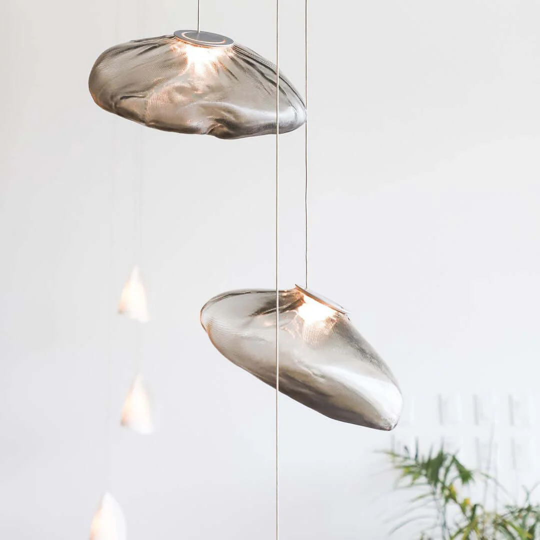 Подвесной светильник Blown Glass Mesh - 20 подвесов, круглое крепление, ∅20см, белый, стекло