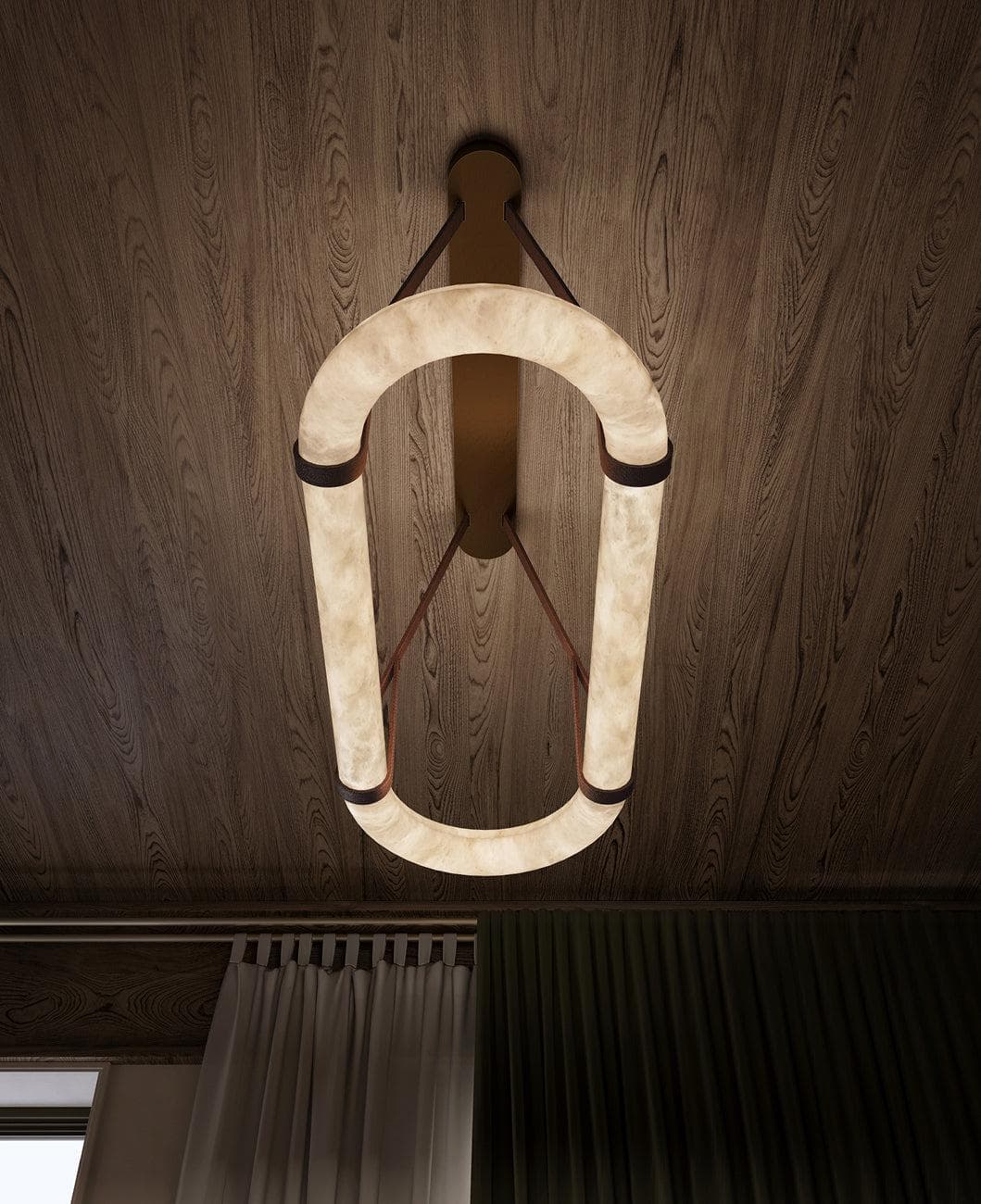 Люстра Circle Alabaster - 100см x 25см x 8см, темно-коричневый, белый алебастр, теплый свет