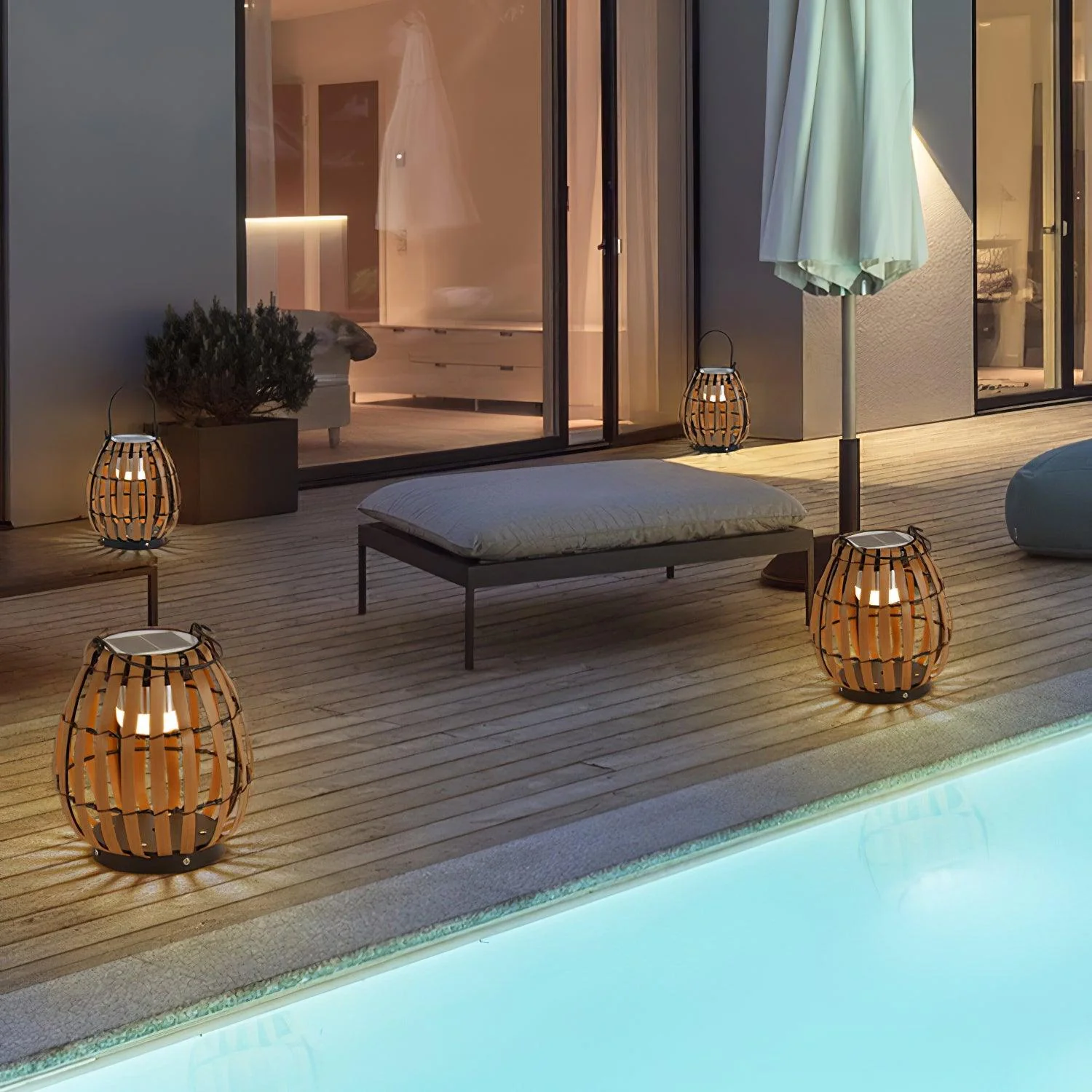 Уличный светильник Tropic Braid Lantern - модель B, солнечная батарея, ∅30см x 40см, черный, дерево