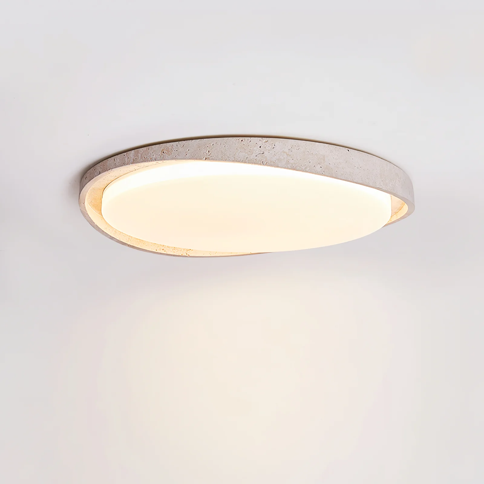 Потолочный светильник Lumen Arc - ∅40см x 6см, желтый травертин, белый, теплый свет