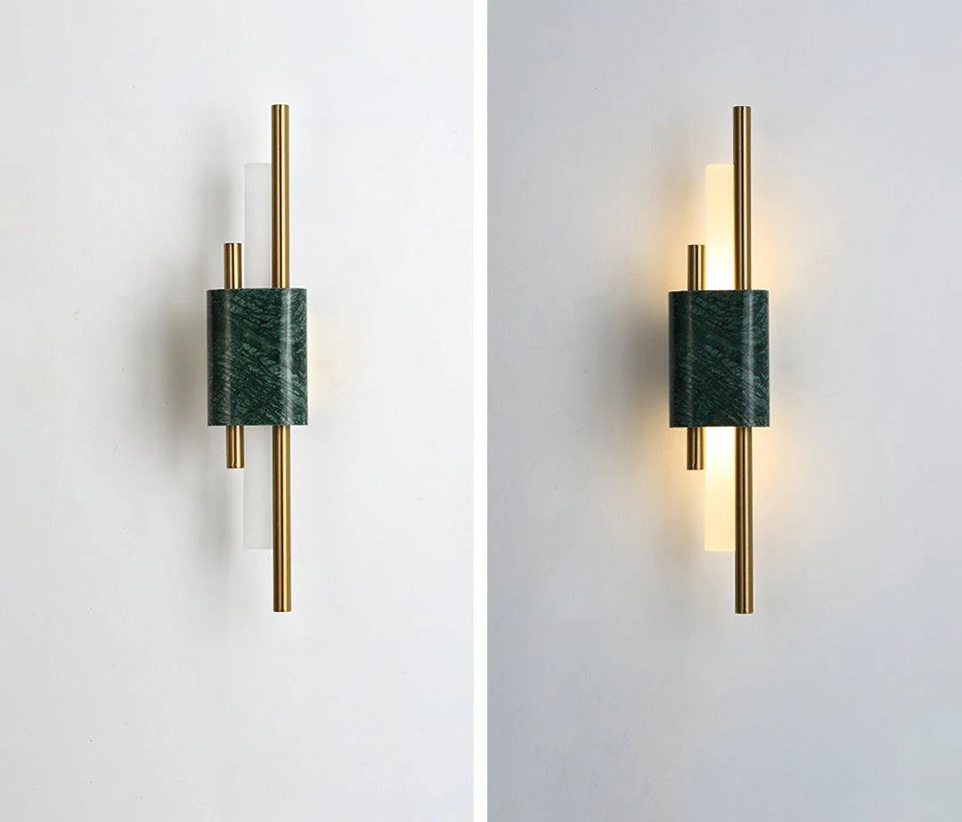 Tanto Wall Light - ∅ 3.9″ x H 23.6″ Set of 2 / White Marble & Gold / Cool Light
