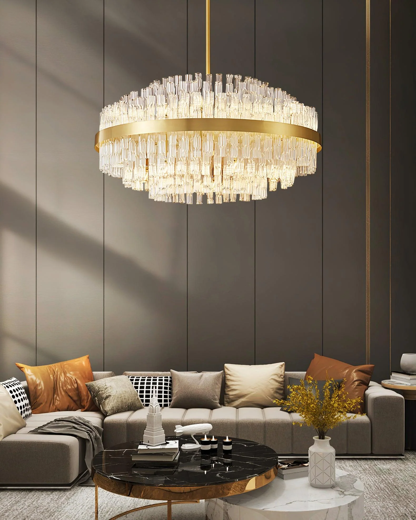Люстра Gold & Clear Rod - 16 плафонов 85см x 35см x 40см, золотой, прозрачный
