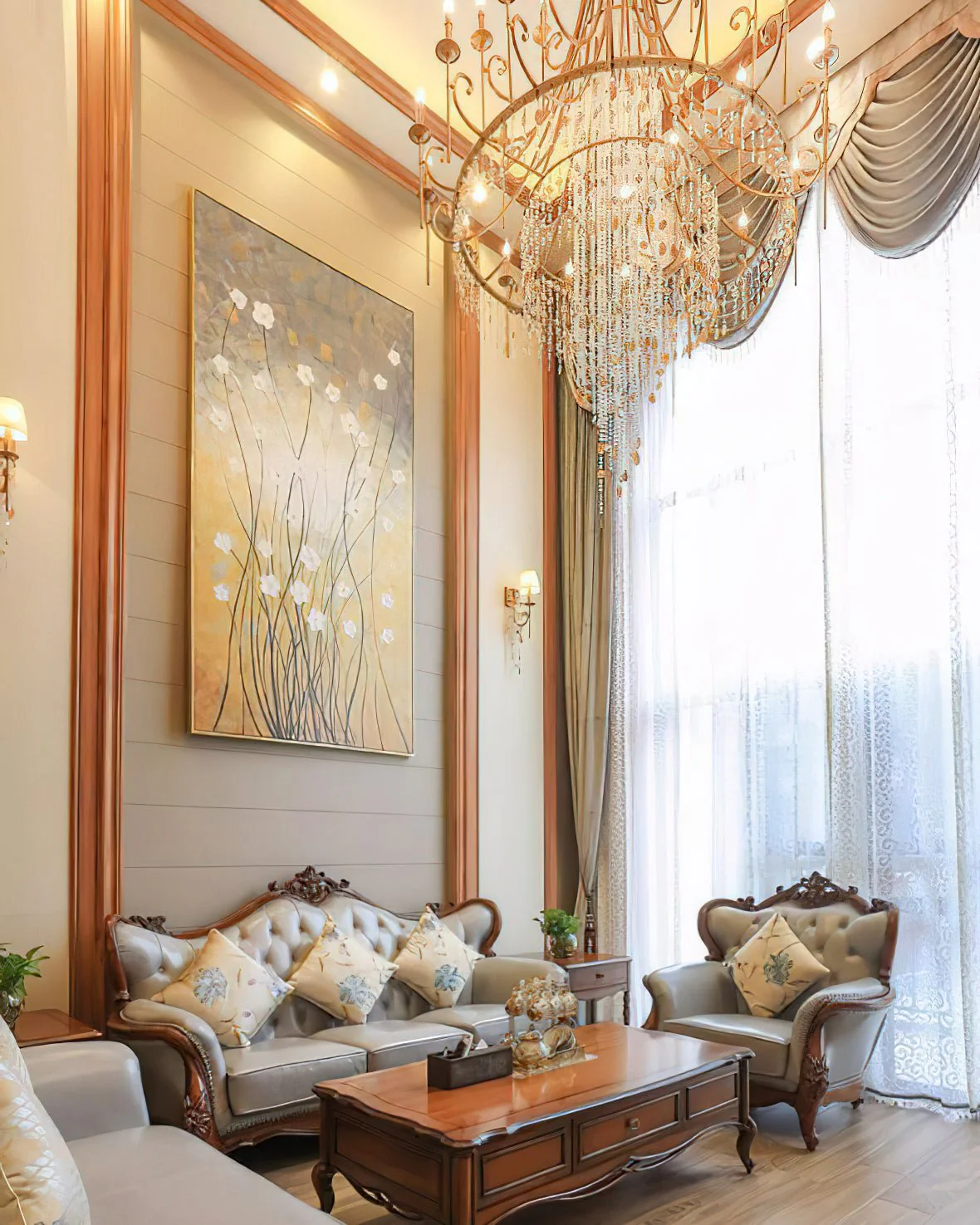 Люстра Tatum Lux Shell Crystal - 18 подвесов ∅120см x 181см, медь, прозрачный кристалл
