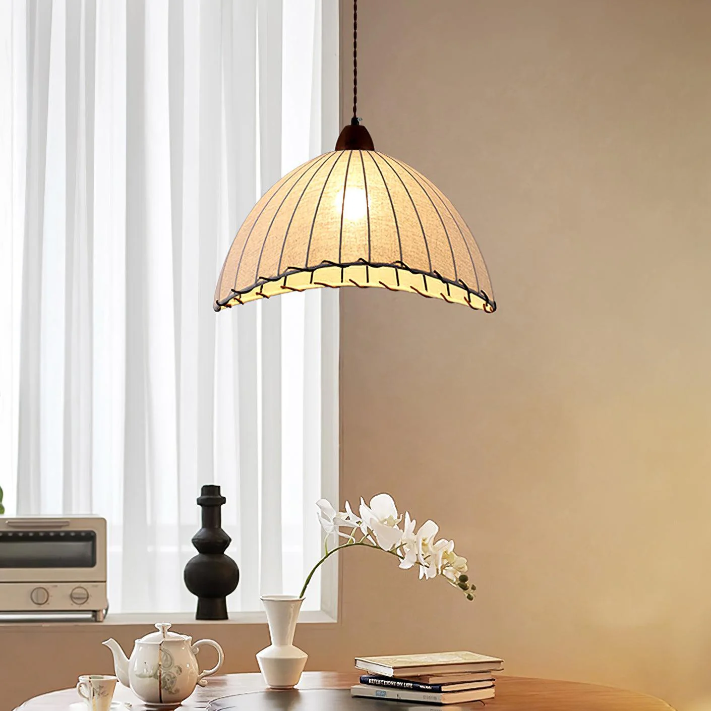 Подвесной светильник Fabric Series - модель A ∅40см x 18см, орех, белый