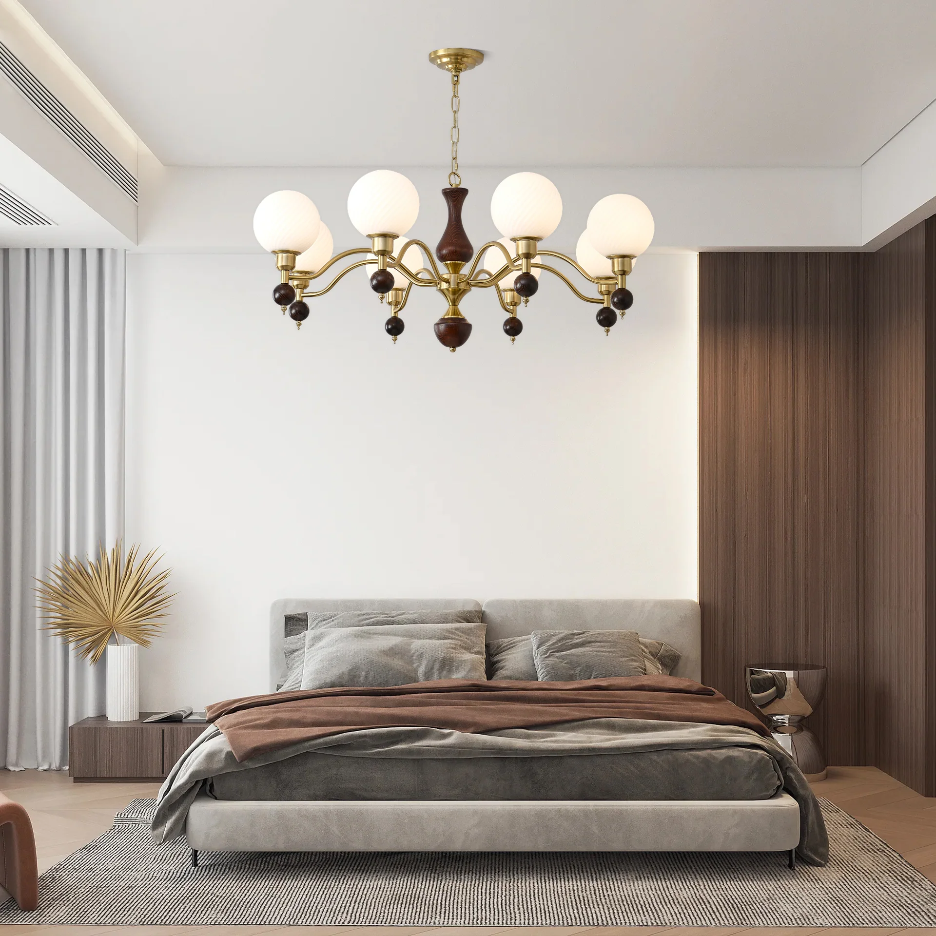 Люстра Globe Orb Wood - 6 плафонов ∅85см x 45см, орех, золотой