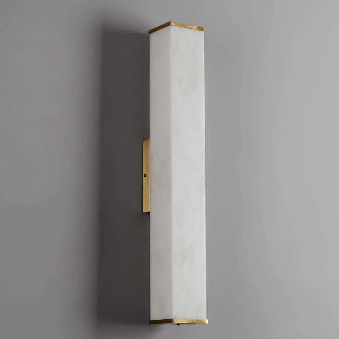 Cuboid Alabaster Wall Light - L  3.1″ x H 19.7″ / L  8cm x H 50cm Set of 2 / Brass & White / Warm Light