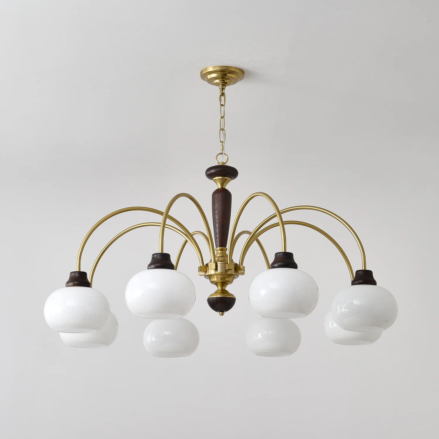 Люстра Arched Globe - 6 плафонов ∅82см x 40см, орех, золотой