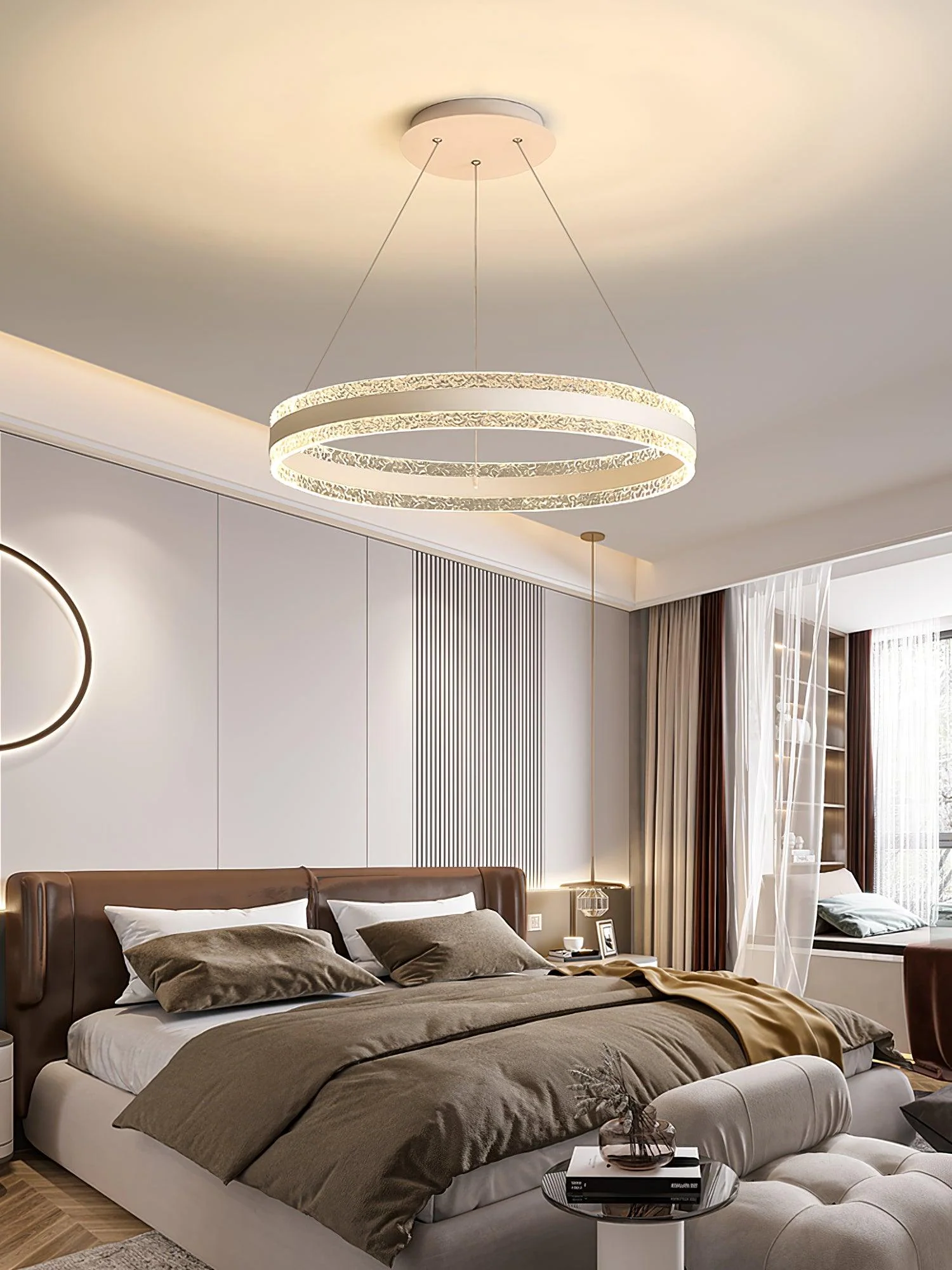Люстра Modern Circle LED - один уровень ∅60см х 120см, белый, диммер, пульт ДУ