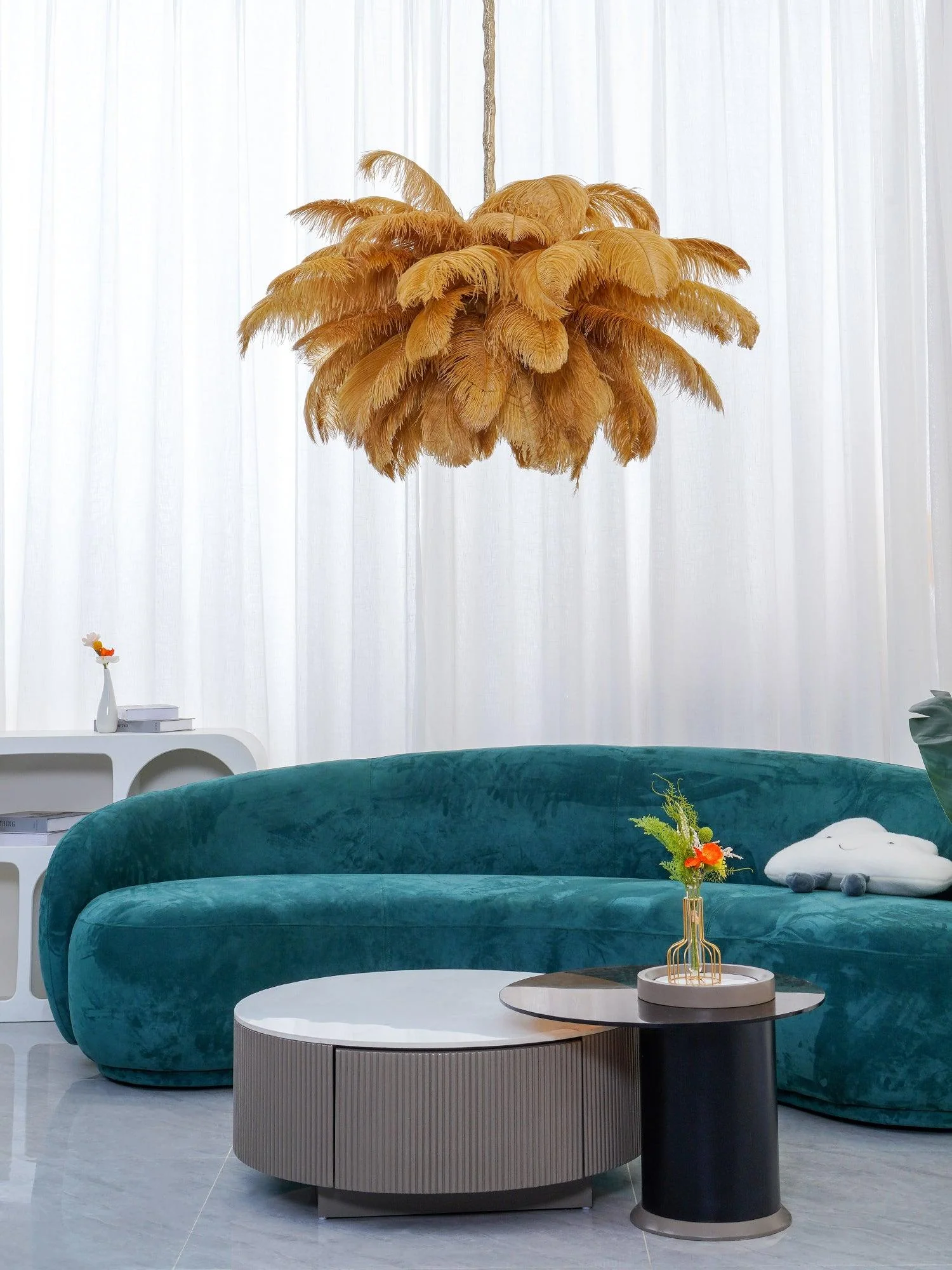 Люстра Ostrich Feather - ∅110см x 90см, серебро, белый