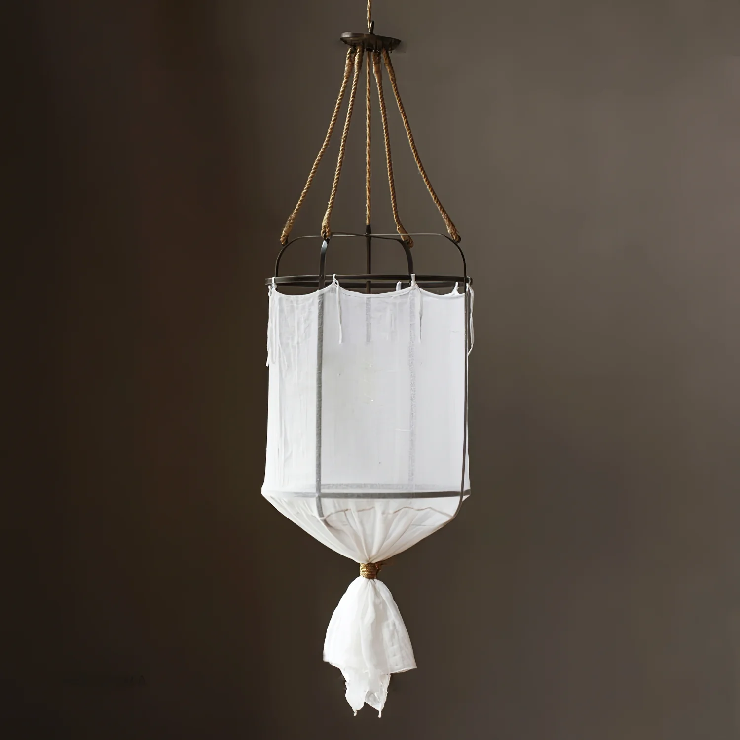Подвесной светильник Provence Linen - ∅35см x 50см, медь, белый
