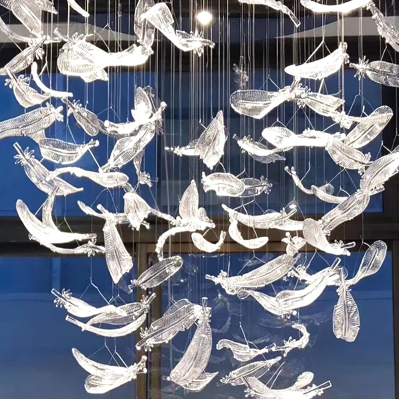 Люстра Glass Feathers Flying - ∅80см x 200см, хром, прозрачно-золотое стекло