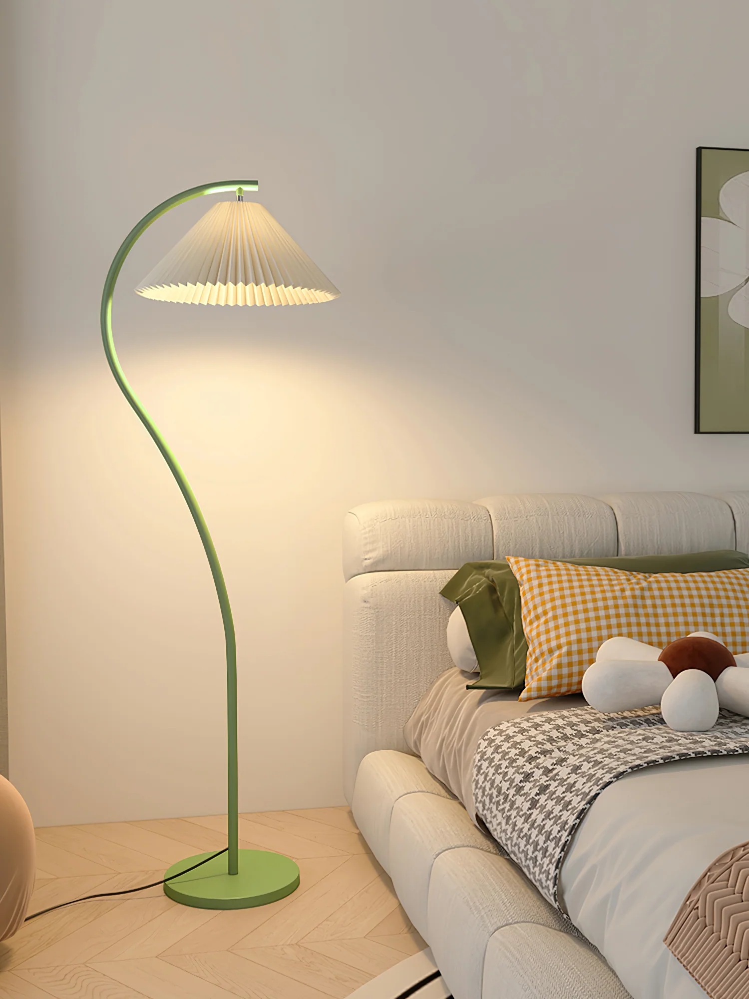 Crescini Pleated Floor Lamp - ∅ 11.8″ x H 59.8″/ Dia 30cm x H 152cm / Green & Light yellow / US plug
