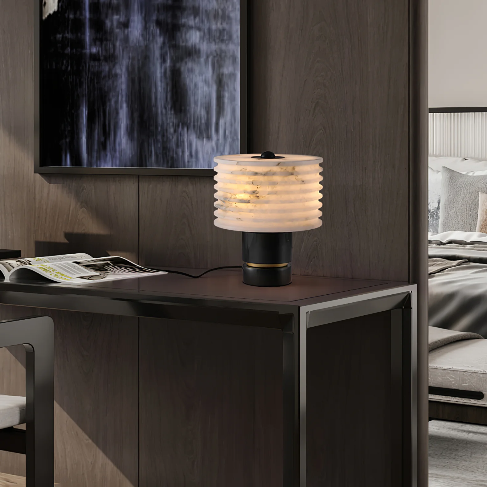 Outela Table Lamp - Model B 10.2″ x H 12.6″ / Dia 26cm x H 32cm / Black+White / US plug