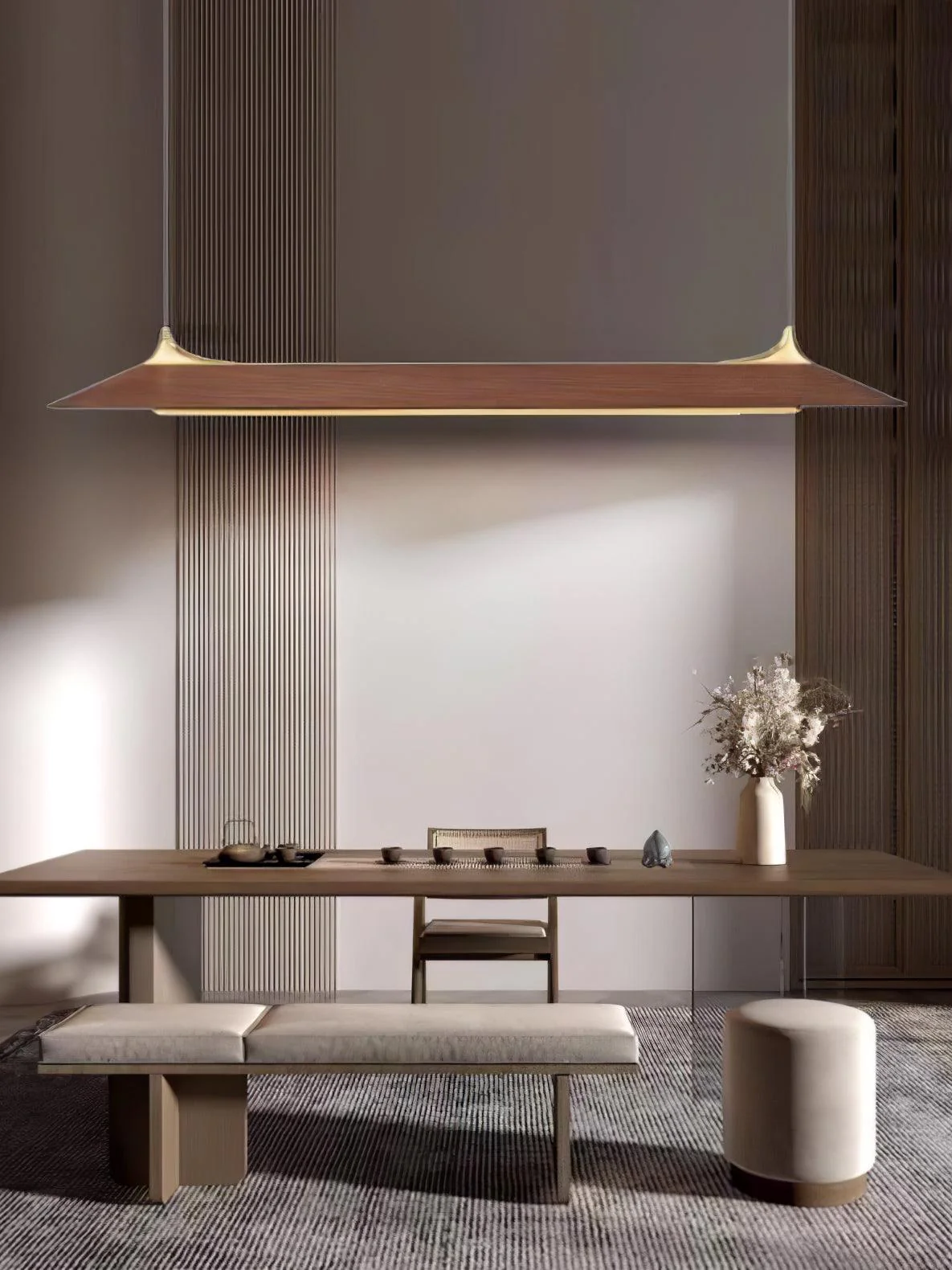 Люстра Mernoe Wooden - ∅120см x 150см, орех, латунь, теплый свет