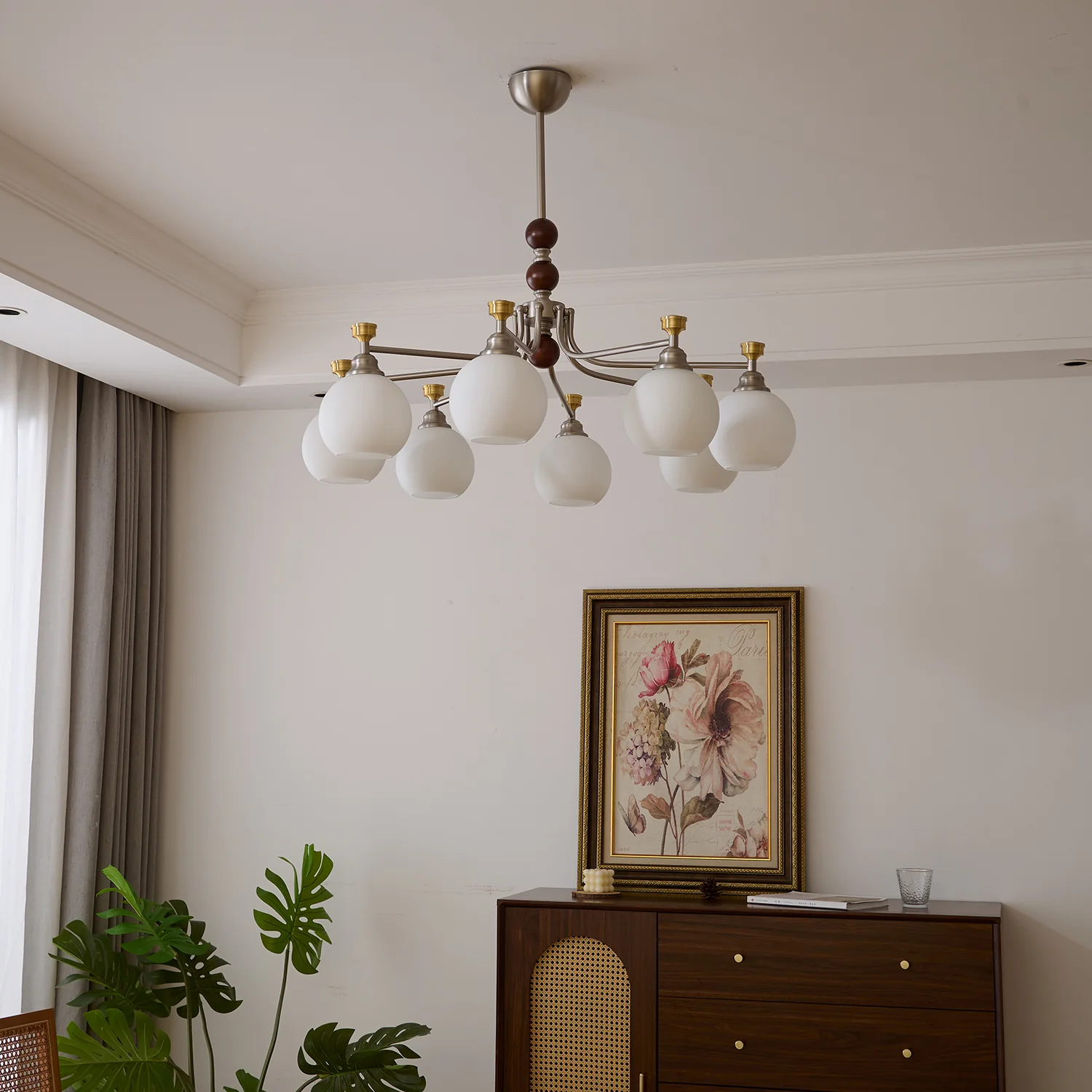 Люстра Lucienne Orb - 3 источника света ∅61см x 46см, орех, никель
