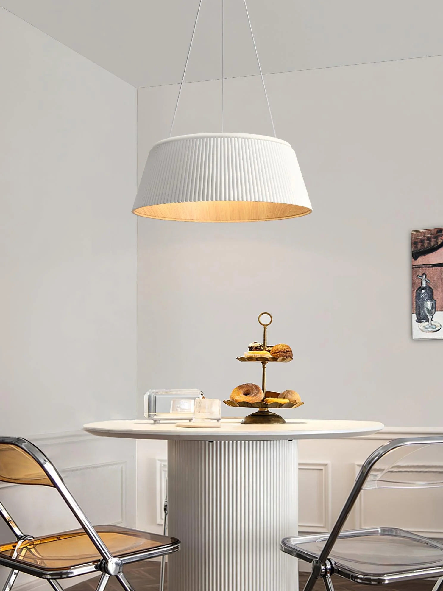Подвесной светильник Modern Ribbed - ∅46см x 15см, белый, теплый свет