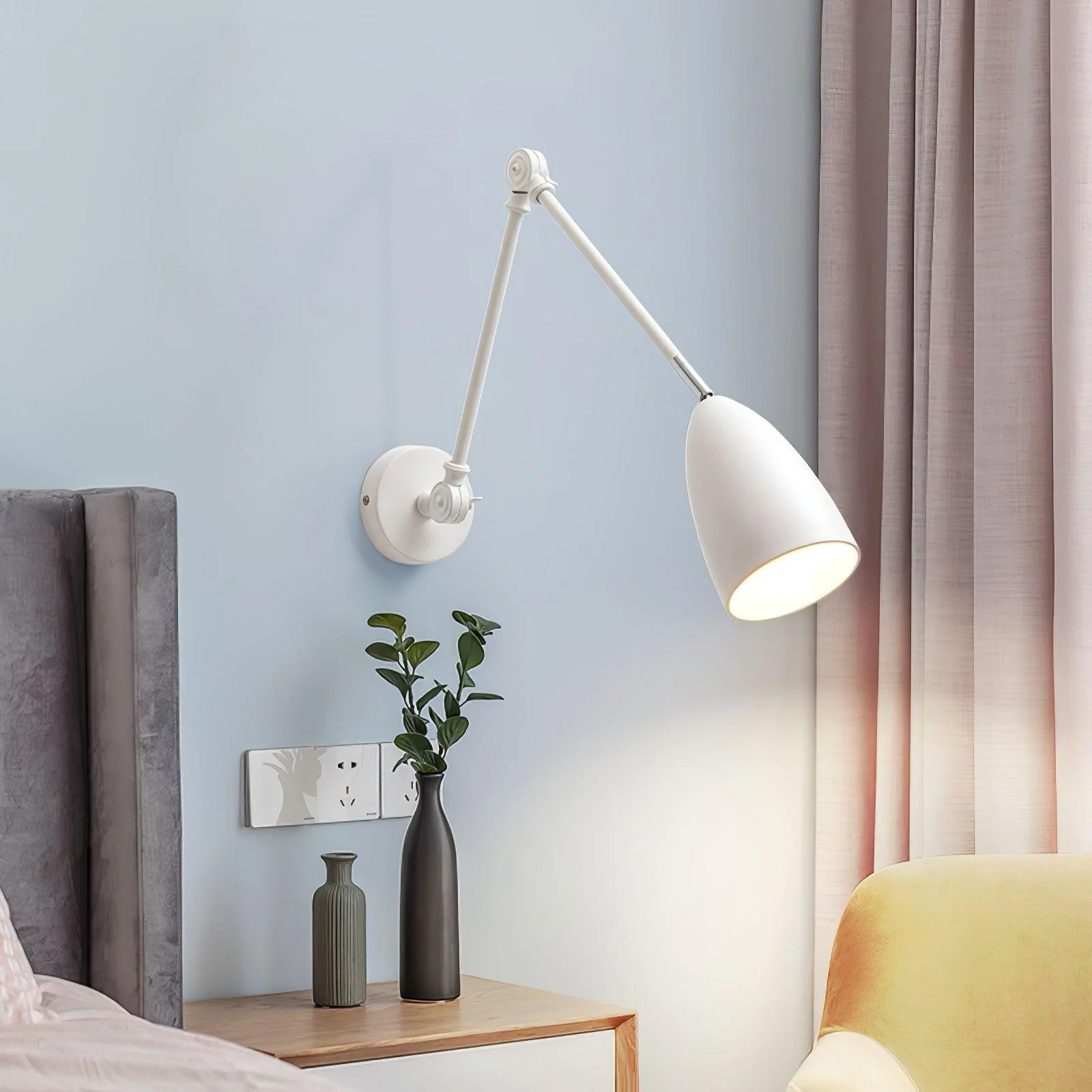 Adjustable Swing Arm Wall Lamp - ∅ 3.9″ x H 6.1″ /  Dia 10cm x H 15.5cm / White / Set of 2