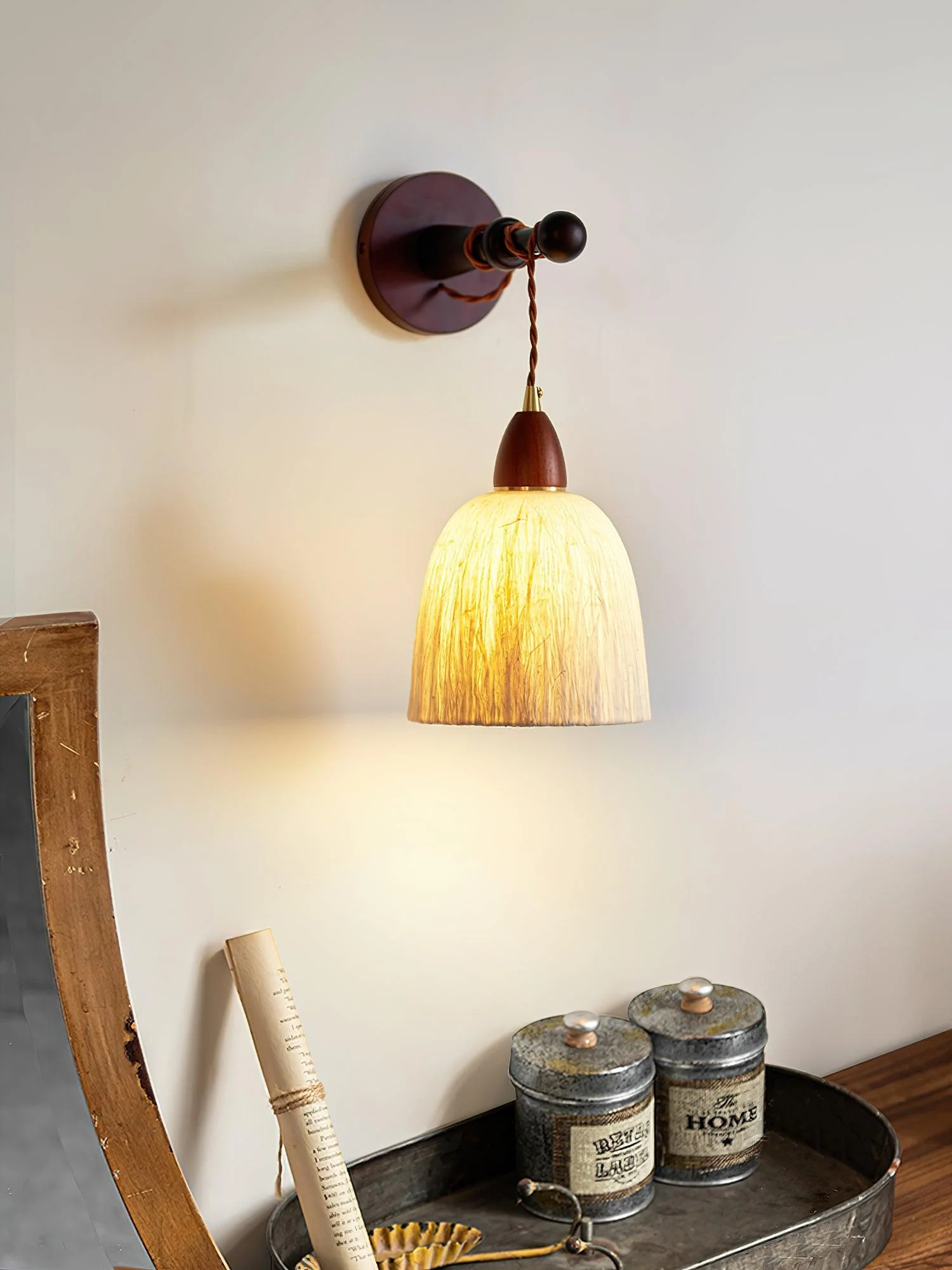 Soren Wall Lamp - ∅ 7.9″ x W 8.7″ x H 7.5″ Set of 2 / Walnut color＆White