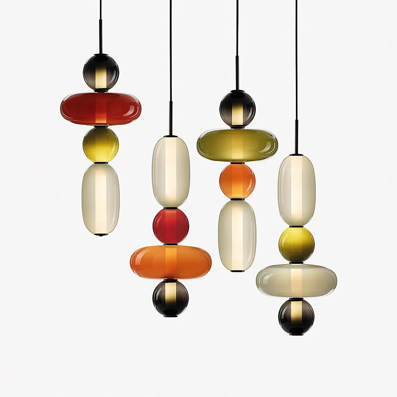 Подвесной светильник Candied Glass Combo - круглое крепление, 3 подвеса ∅30см x 150см, холодный свет