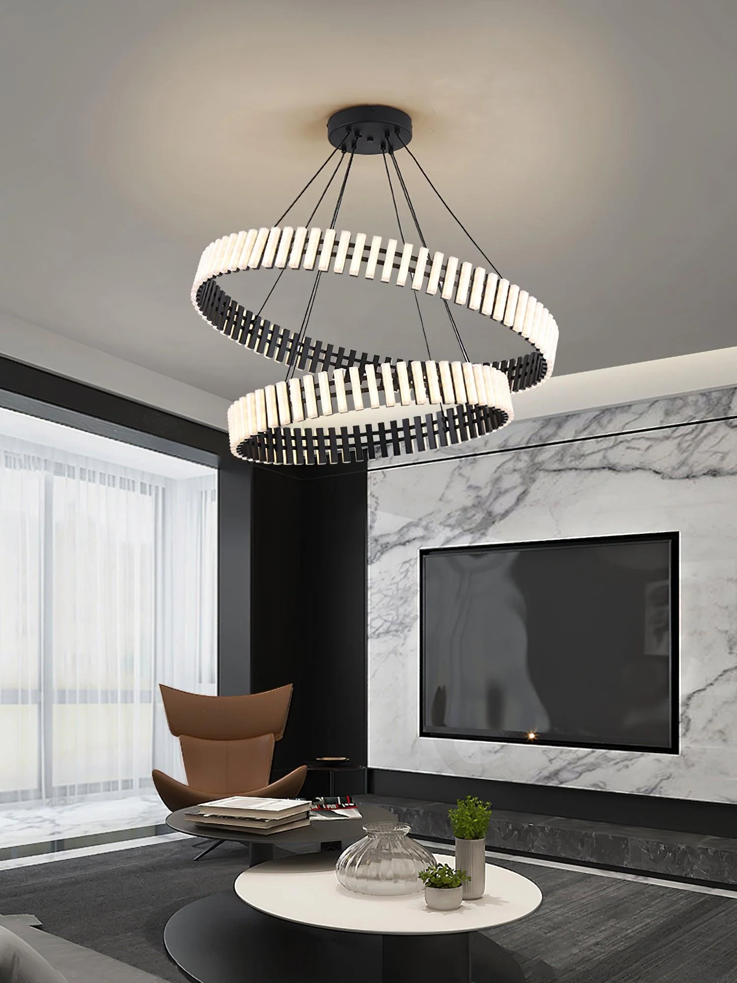 Люстра Hanging LED - ∅60см x 8см, черный, белый, теплый свет