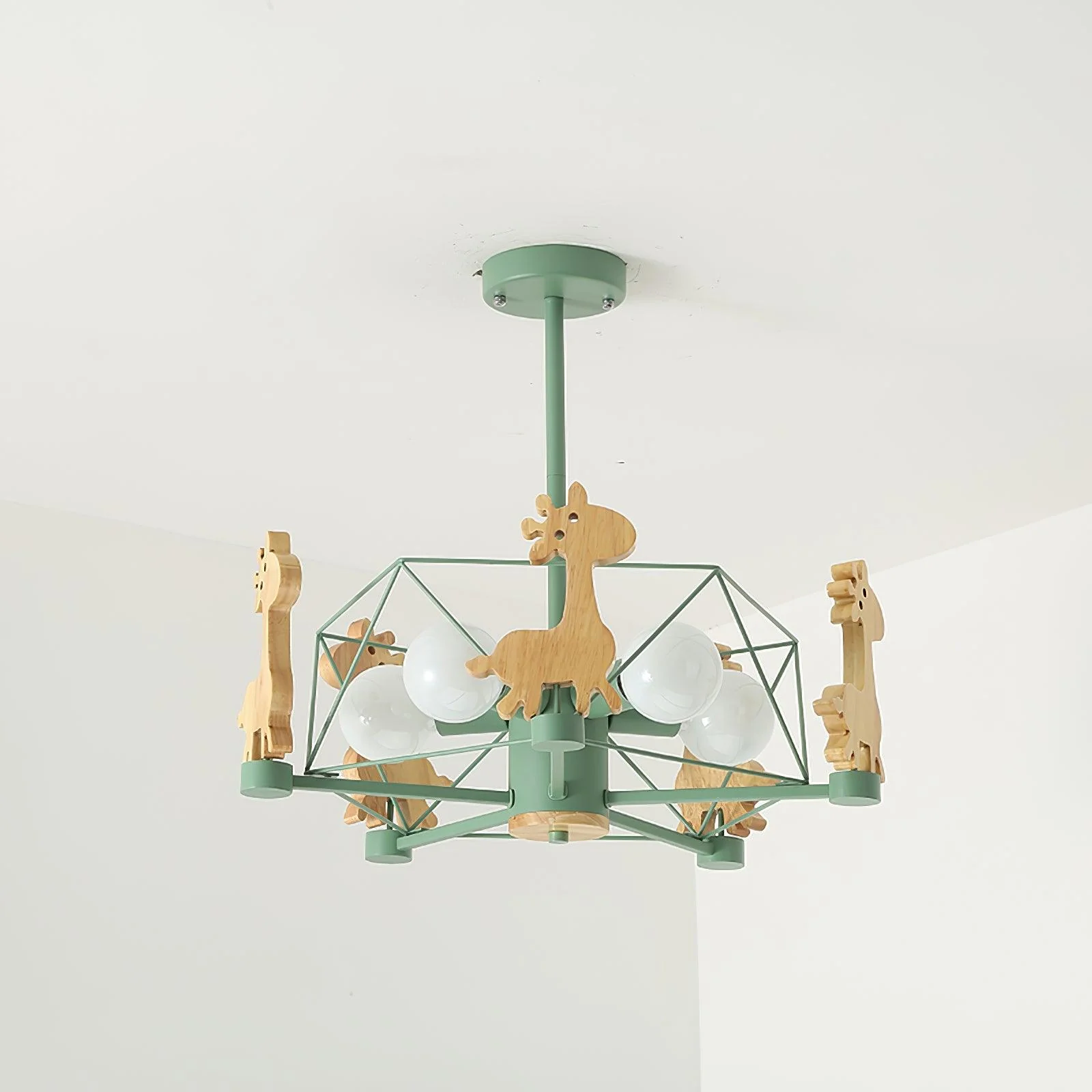 Люстра Lovely Deer Wooden - ∅53см x 47см, зеленый, натуральное дерево