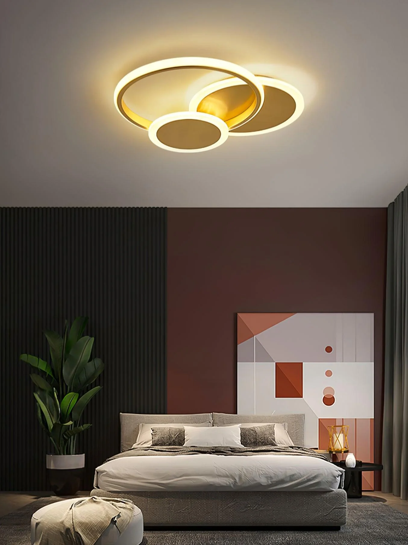 Потолочный светильник Circles LED - 52см x 52см x 6см, латунь, холодный свет